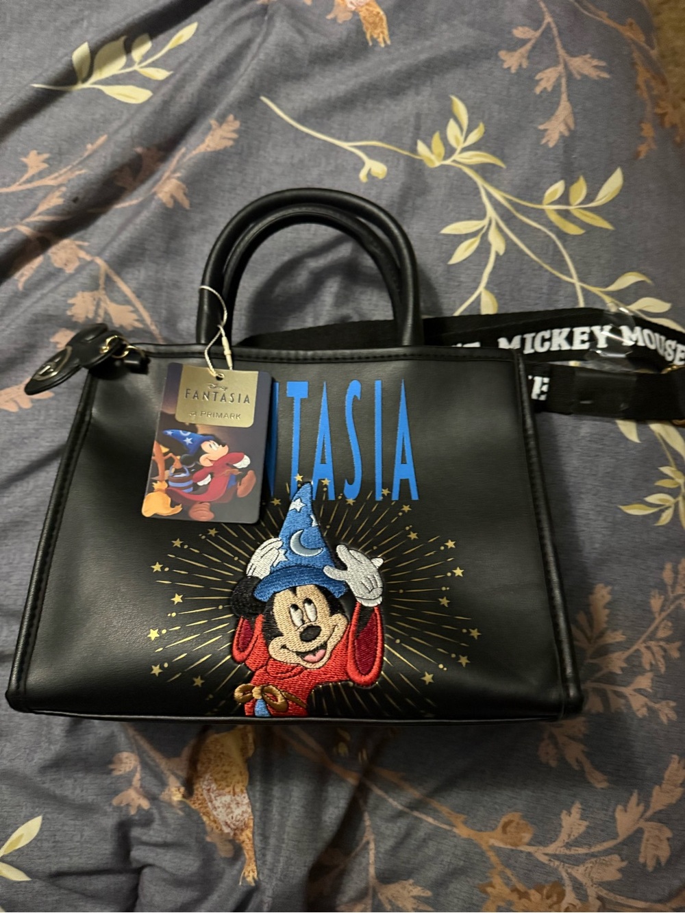 Primark Black Fantasia Mickey Mouse 'TASIA' Embroidered Satchel